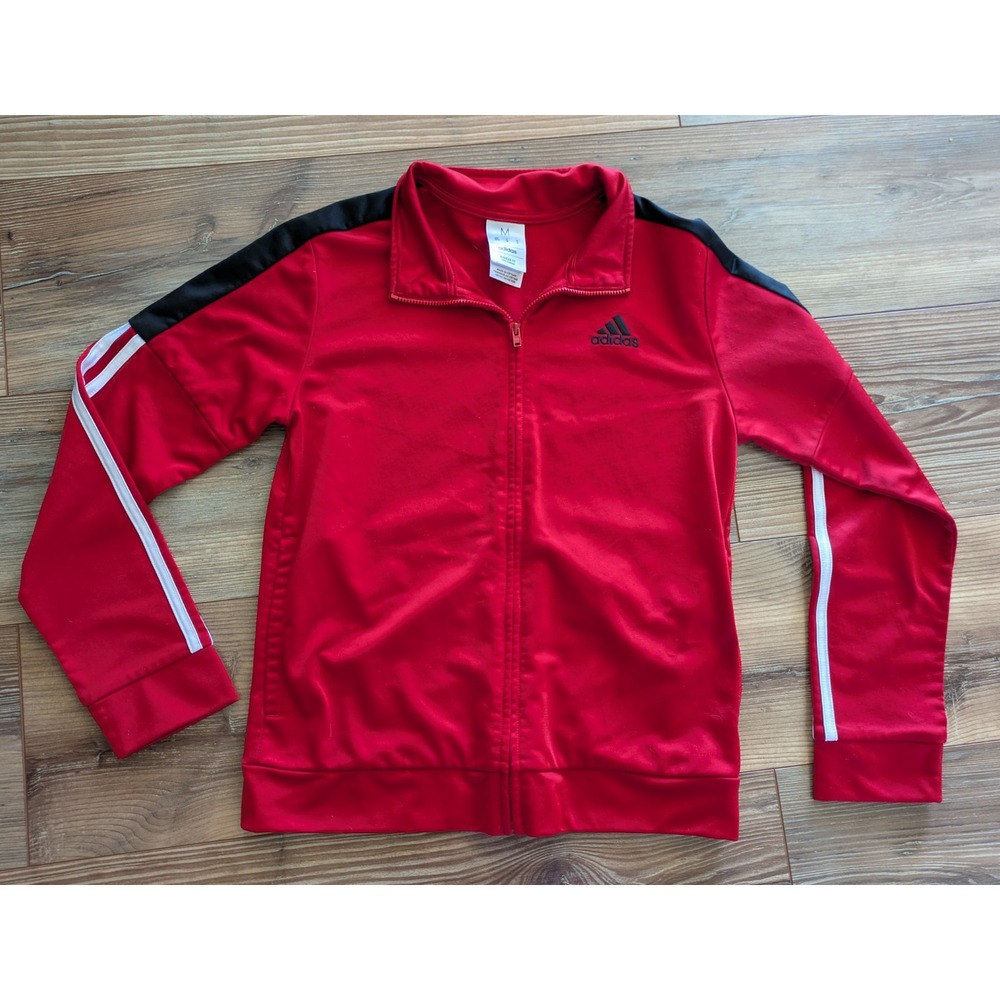 adidas Red & Black Embroidered Full-Zip Track Jacket Youth Medium 10/12